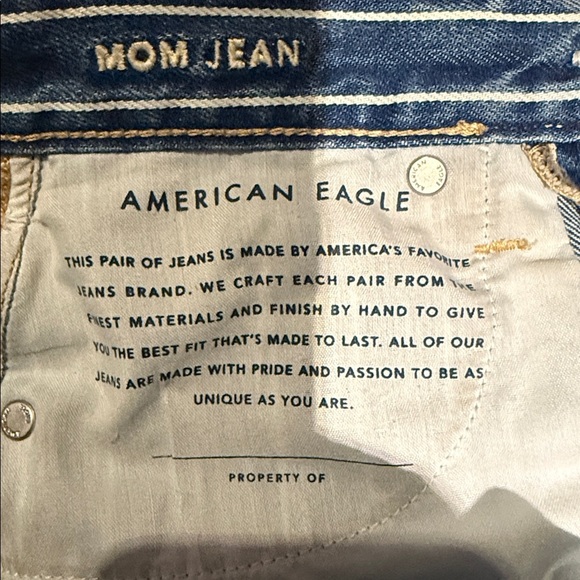 American Eagle Outfitters Denim Mom Jeans with White Stripes Size 8 Regular - Picture 12 of 12